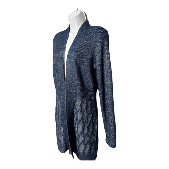 White House Black Market Longline Open Front Cardigan Blue Wool Blend Sweater - Picture 6 of 12